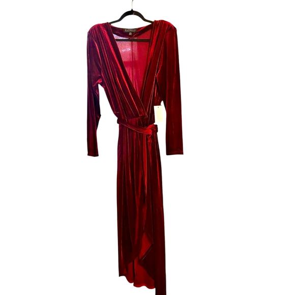 Eloquii Womens Velvet Dress Faux Wrap 18 Wine Elegant Dark Romance - Picture 4 of 5